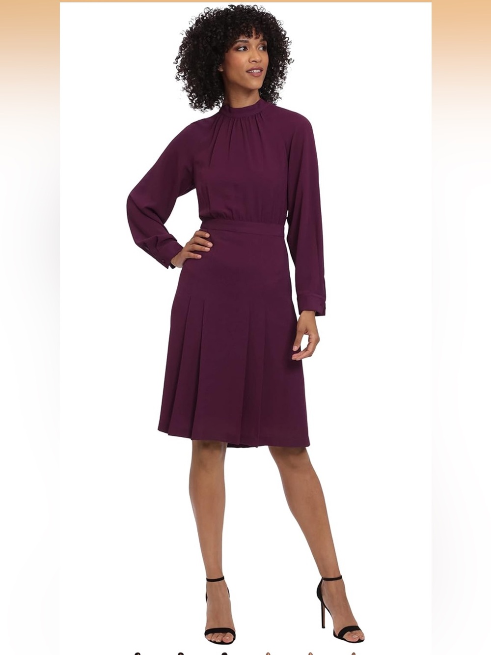 Maggy London Plum High-Neck Long Sleeve Midi Dress Sz 14